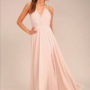 Lulu’s gorgeous blush maxi dress with lace inlay